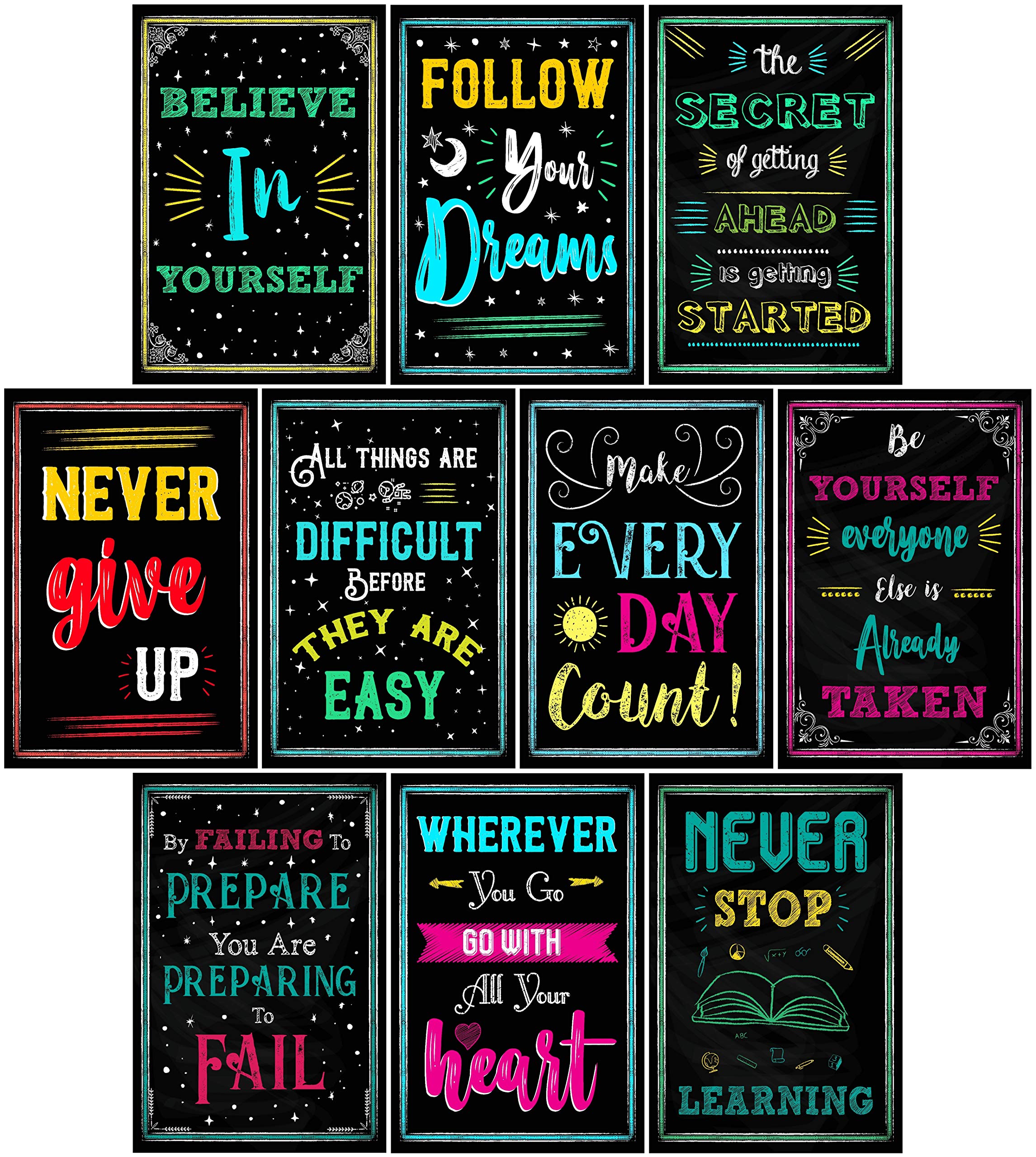 A chalkboard with motivational quotes.