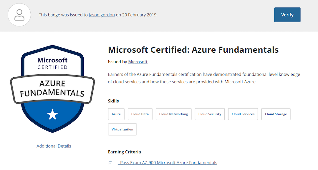 Azure certification badge or certificate