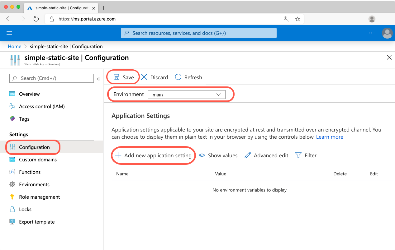 Flux configuration settings screen.