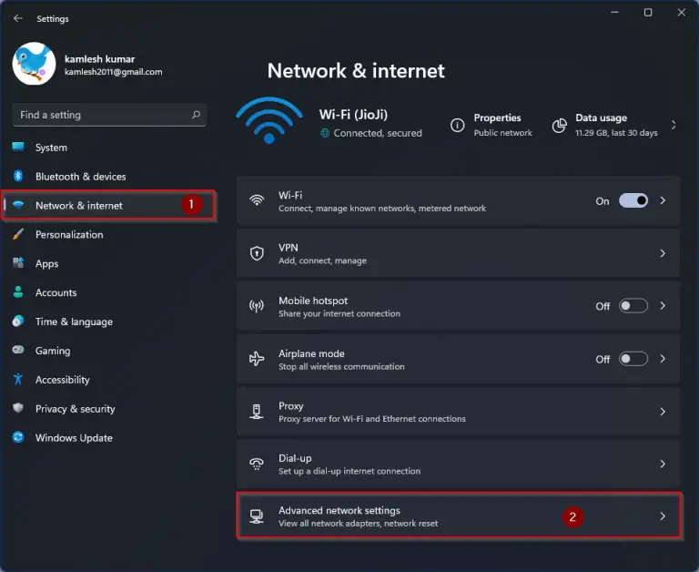 Network adapter settings